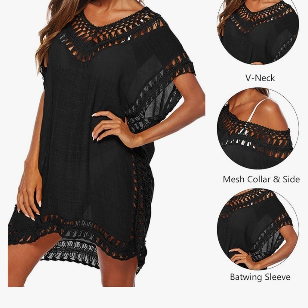 Oversized Tassel Cover Up Black One Size Plus – Imported - Picture 4 of 13